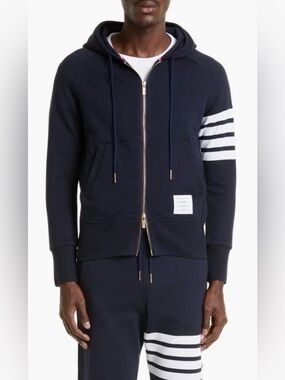 Thom Browne Classic 4 Bar Navy Hoodie, size 5/XXL